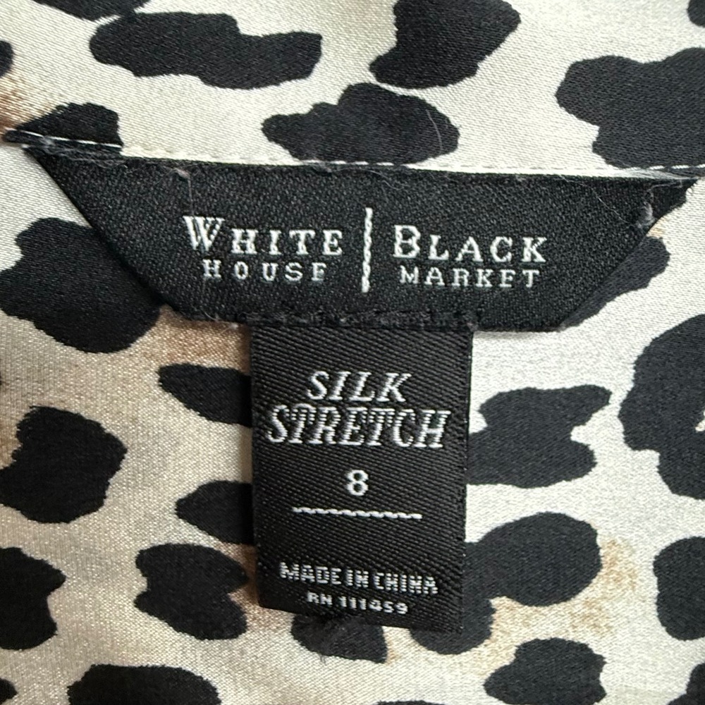 White House Black Market Silk Stretch Leopard Print Blouse Womens 8 Button Front - Picture 3 of 12